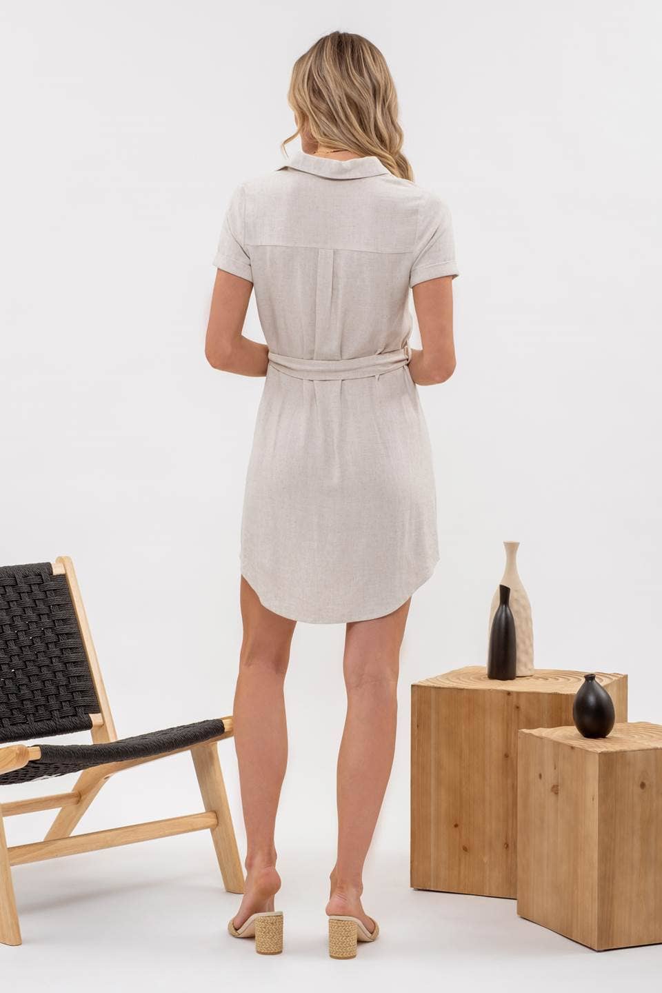 Layla Belted Linen Dress in Natural