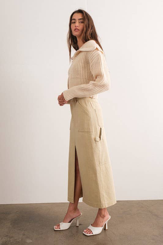 Indie Cargo Maxi Skirt in Khaki and Black