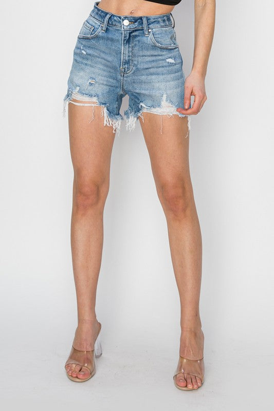 Risen High Waisted Distressed Jean Shorts