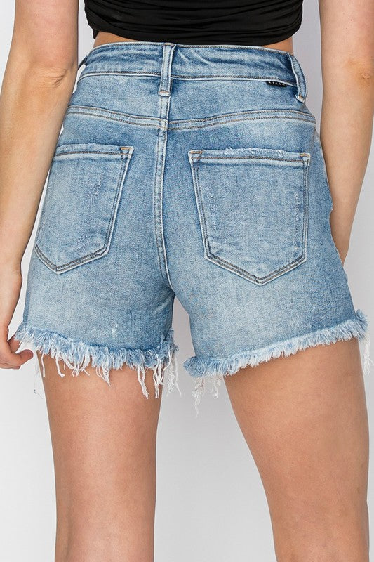 Risen High Waisted Distressed Jean Shorts