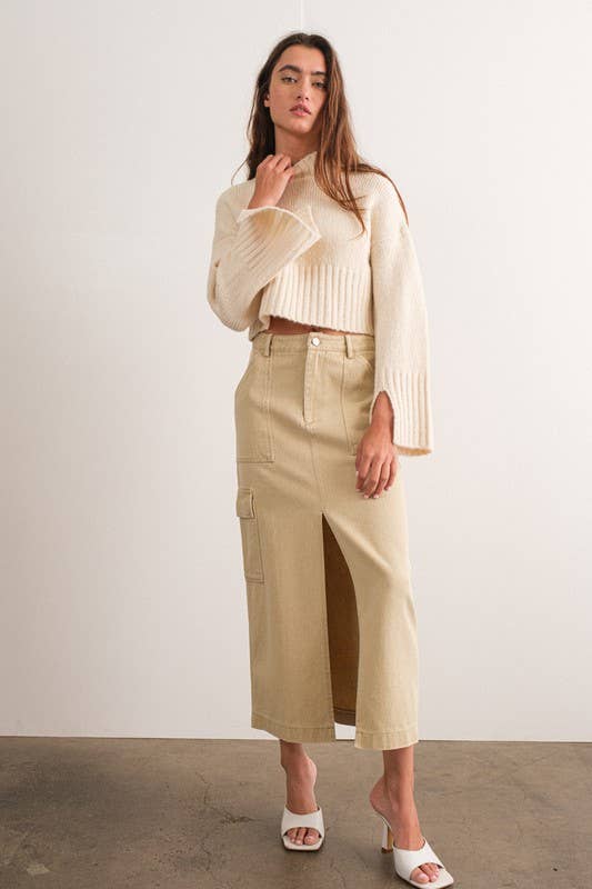 Indie Cargo Maxi Skirt in Khaki and Black