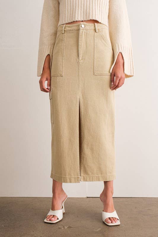 Indie Cargo Maxi Skirt in Khaki and Black