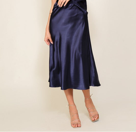 Satin Midi Flare Skirt