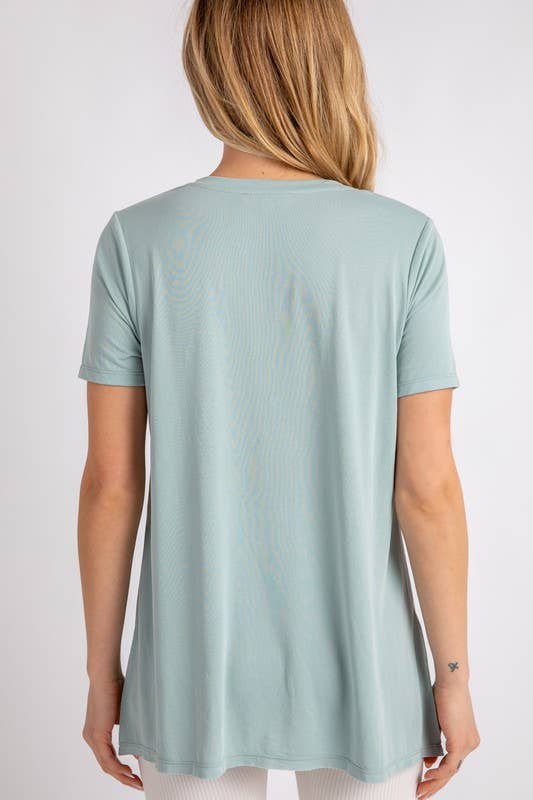 Brynn Knit Solid Jersey Top in Light Blue