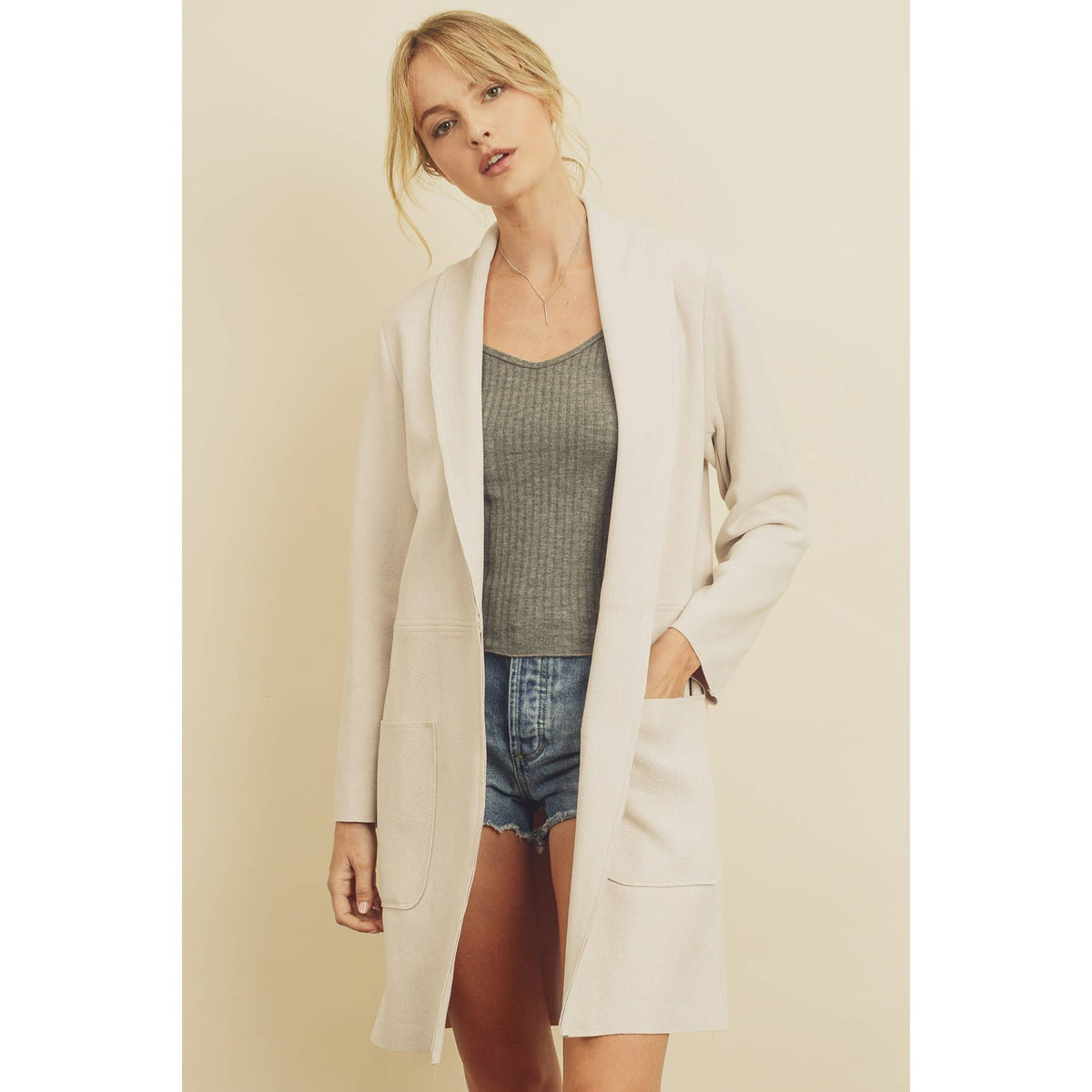 Dress Forum Skylar Open Front Coat, Bone