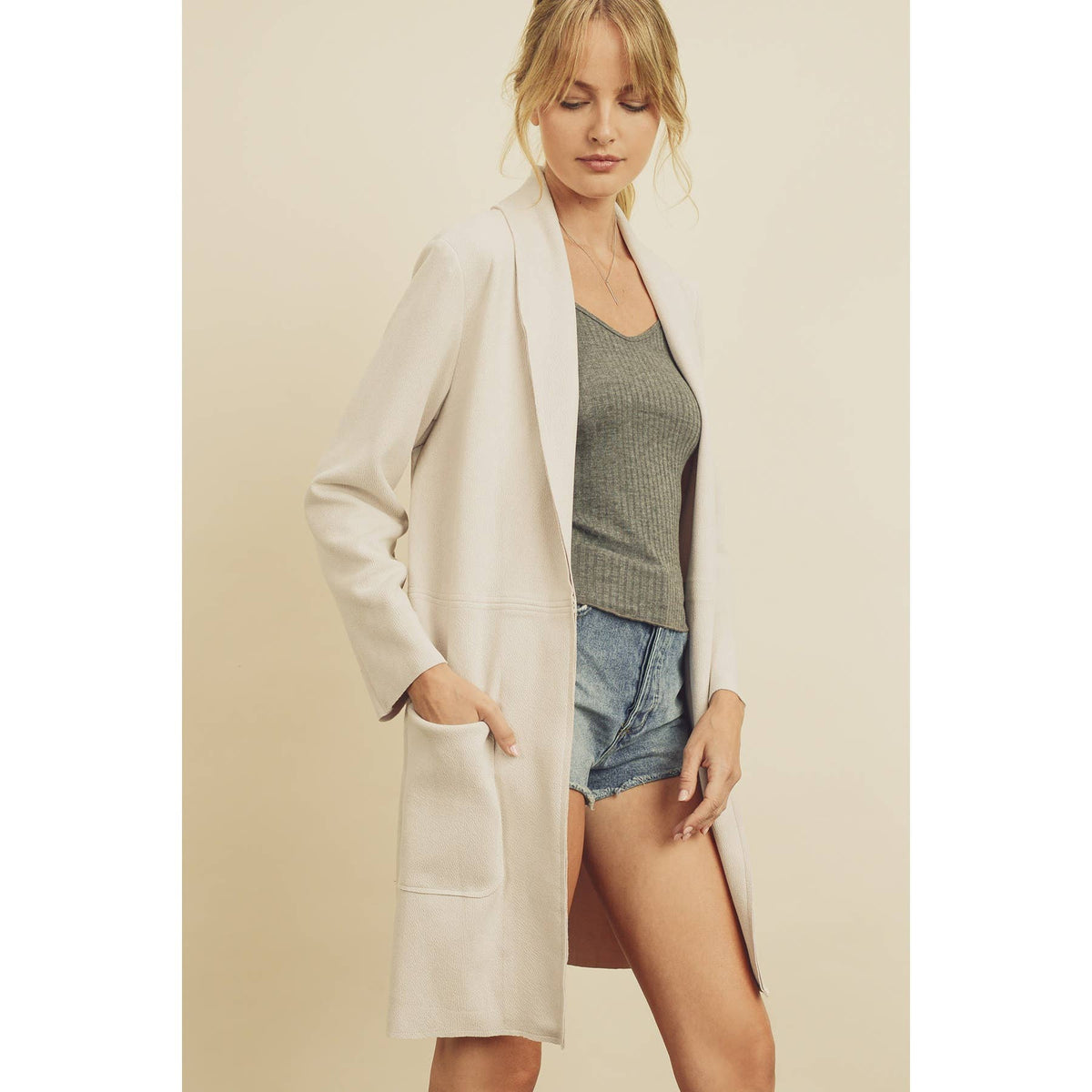 Dress Forum Skylar Open Front Coat, Bone