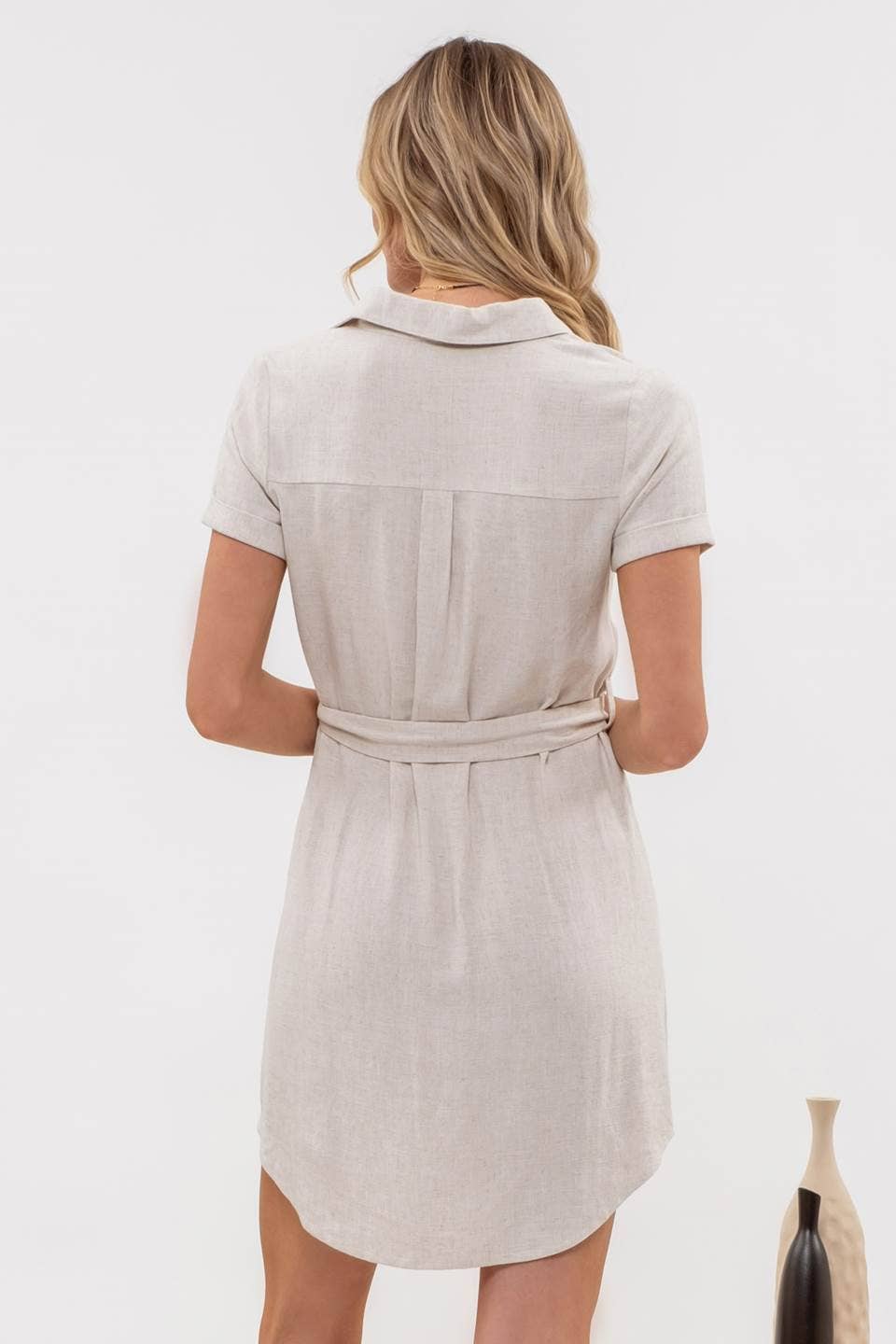 Layla Belted Linen Dress in Natural