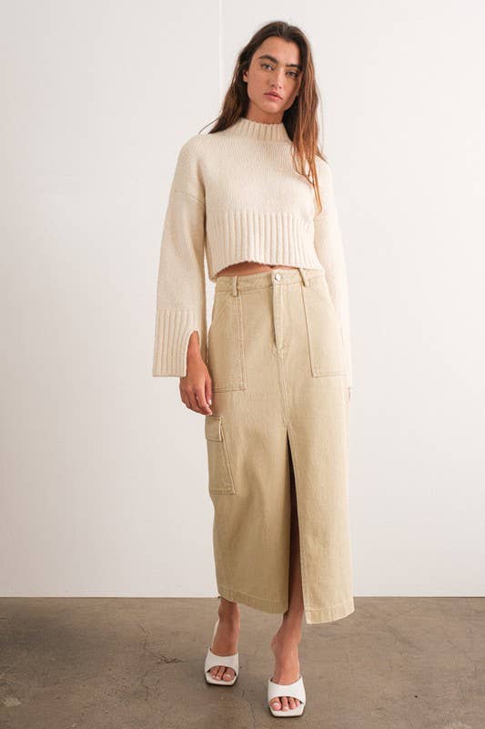 Indie Cargo Maxi Skirt in Khaki and Black