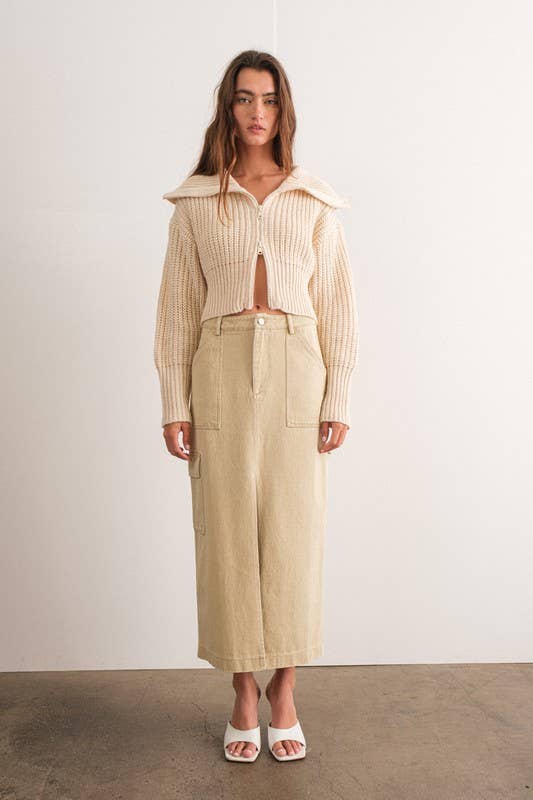 Indie Cargo Maxi Skirt in Khaki and Black