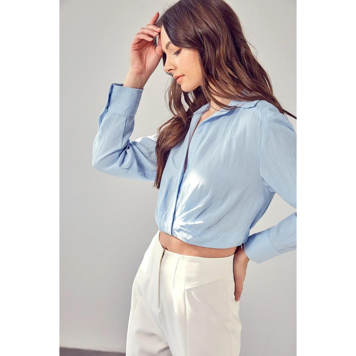 Ivy Collar Button Up Top - Baby Blue