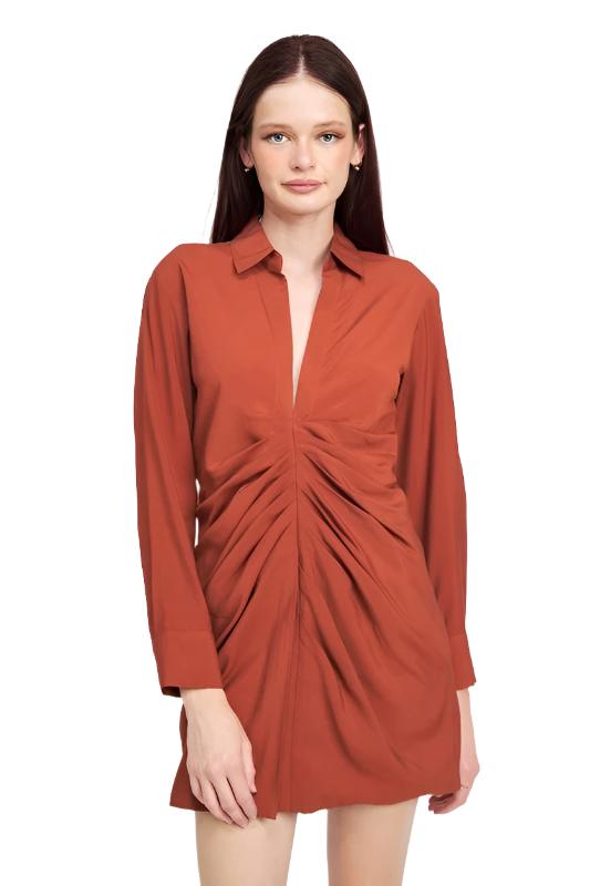 Ruched Mini Shirt Dress