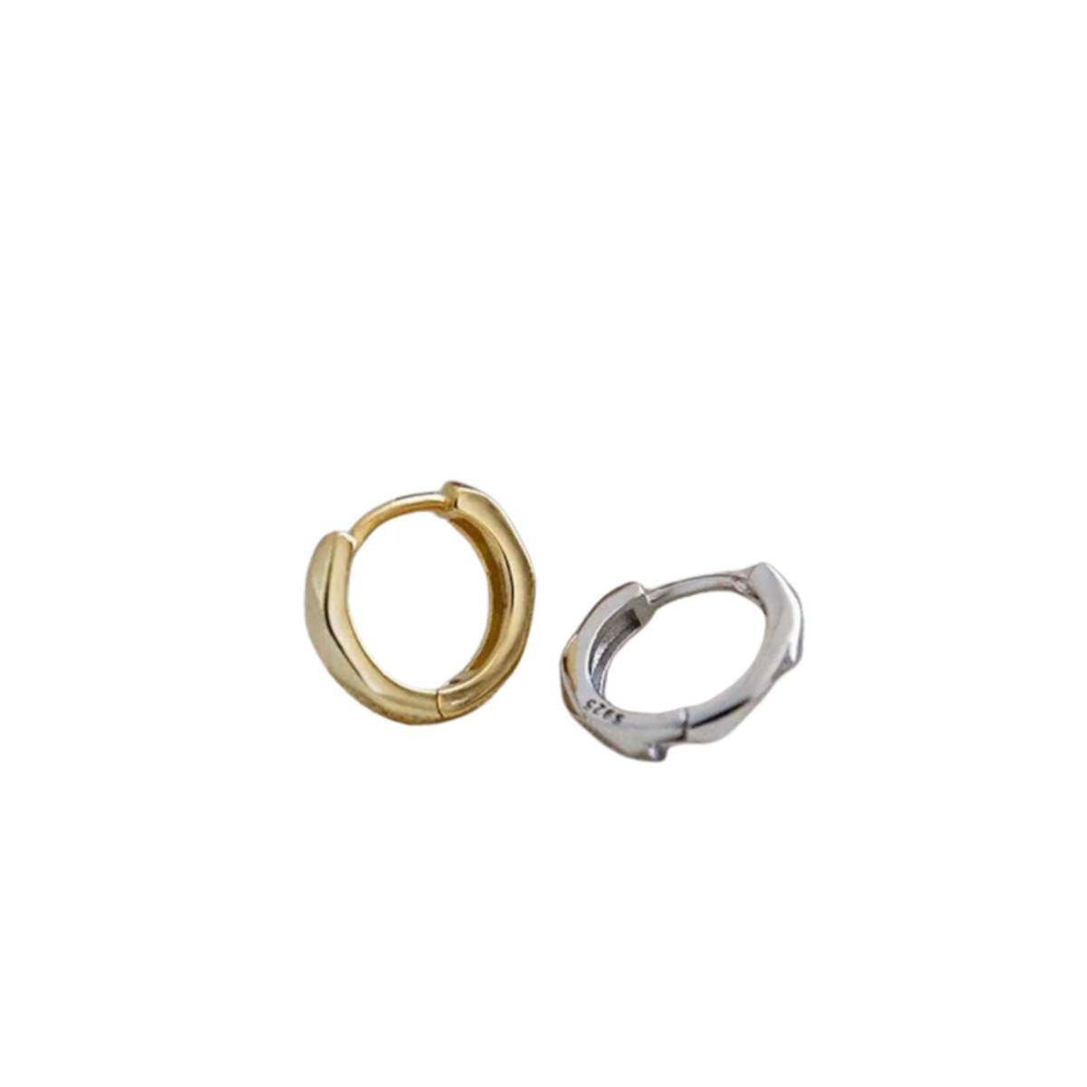 Sterling Silver Gold Plated Geometric Huggie Hoop Earrings - Silver