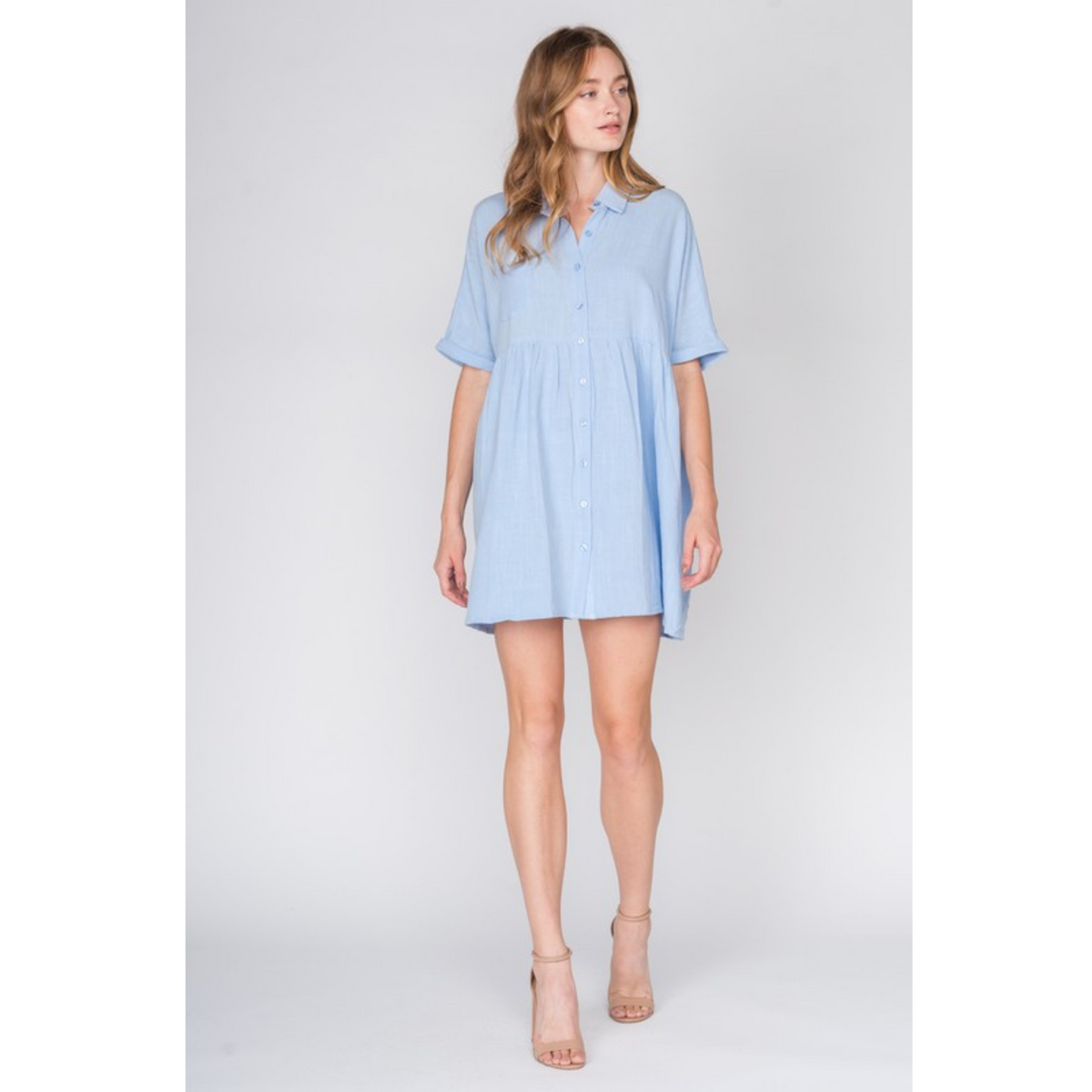 Xia Button Down Babydoll Dress - Baby Blue