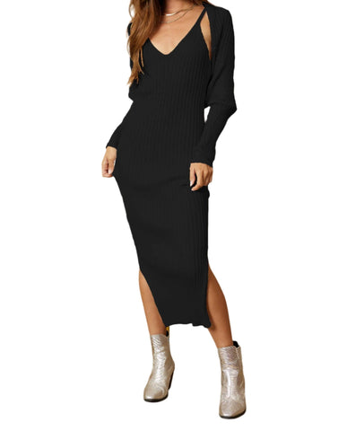 Bailey Ribbed Bolero Cardigan and Sleeveless Dress