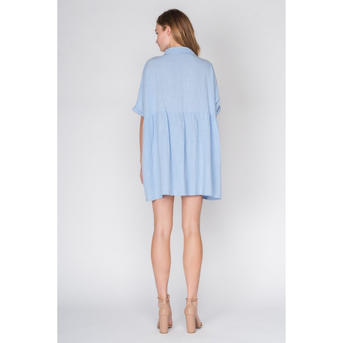 Xia Button Down Babydoll Dress - Baby Blue