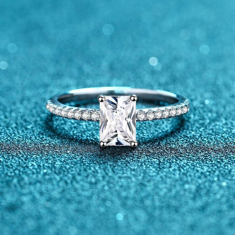 Four-Prong Moissanite Engagement Ring in 925 Sterling Silver