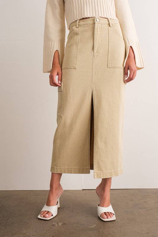 Indie Cargo Maxi Skirt in Khaki and Black